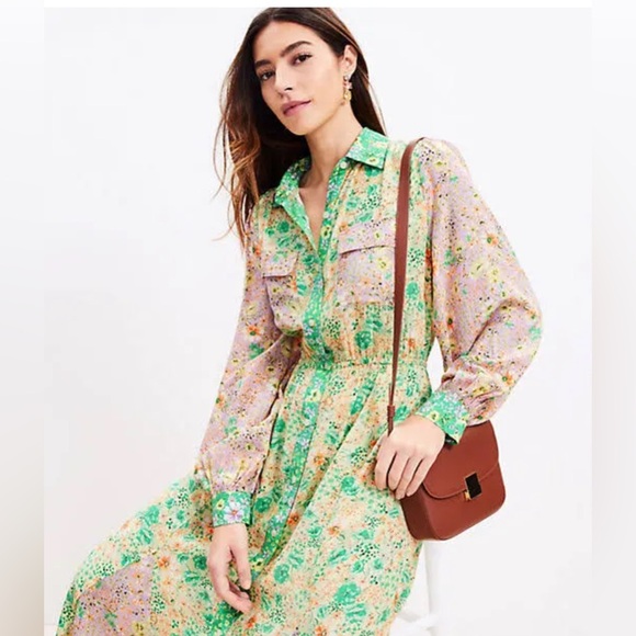 LOFT Dresses & Skirts - LOFT Floral Godet Pocket Shirtdress Size XL| Cottagecore floral patchwork